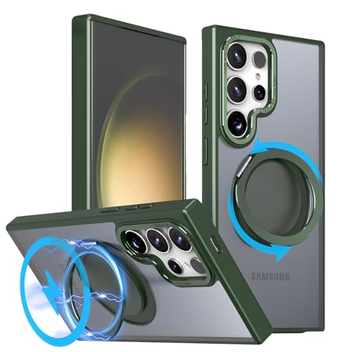 Hülle für Samsung Galaxy S24 Ultra Handyhülle [Stark Magnetisch][Kompatibel mit MagSafe][360°Unsichtbarem Ring Ständer] Militärnorm Rundumschutz Stoßfest Kratzfeste Schutzhülle Case (Grün) von SZJLDS