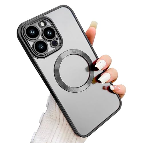 Hülle für iPhone 14 Pro Max 6.7" Handyhülle [mit Kameraschutz], Magnetische Kompatibel mit MagSafe Schutzhülle,Clear Nie Vergilbung TPU Dünne Weiches Silikon Transparent Stoßfest Case (Schwarz) von SZJLDS
