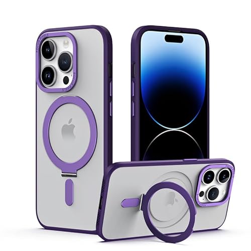 Hülle für iPhone 14 Pro Max Magnetisch Handyhülle [Kompatibel mit MagSafe] [Unsichtbarem Ring Ständer] Schutzhülle, Militärnorm Rundumschutz Stoßfest Kratzfeste Matt Durchscheinende Case (Lila) von SZJLDS