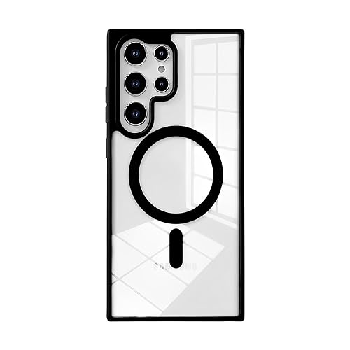 Klar Hülle für Samsung Galaxy S23 Ultra Nie Vergilbung Handyhülle Kompatibel mit Magsafe, Dünn Transparent Rückseite Schutzhülle Stoßfest Anti-Kratzt Case (Schwarz) von SZJLDS
