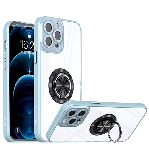 SZJLDS Crystal Hülle für iPhone 14 Pro Max 6.7"[mit 360°Ring Ständer][Nie Vergilbung] Transparent Handyhülle Militärnorm Stoßfeste Magnetische Autohalterung Schutzhülle Hybrid Case (Blassblau) von SZJLDS