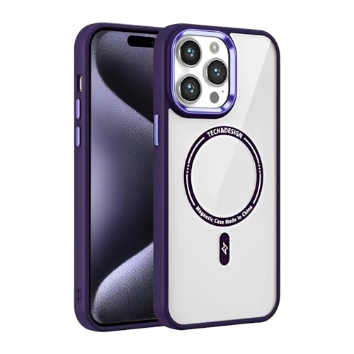 SZJLDS Hülle Kompatibel mit iPhone 15 Pro Max, Transparente [Nie Vergilbung] Handyhülle Kompatibel mit Magsafe, Stoßfest Militärschutz Schutzhülle Metallrahmen Kameraschutz Klar Case (Lila) von SZJLDS