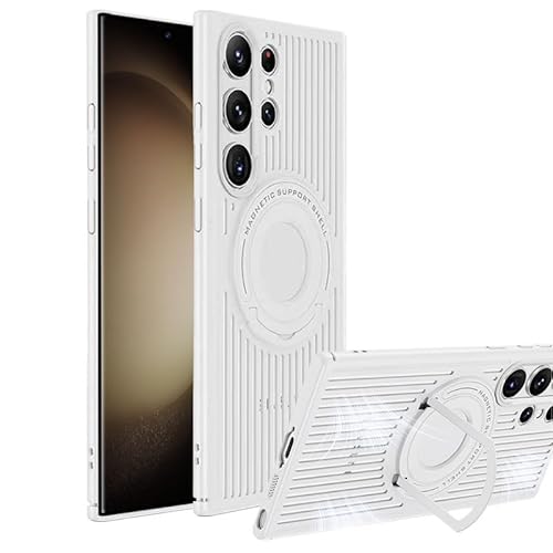 SZJLDS Hülle für Samsung Galaxy S23 Ultra 6.8", Wärmeableitung Dünn Handyhülle [Kompatibel mit Magsafe][mit Unsichtbar Ständer] Militärnorm Stoßfeste Schutzhülle Hard PC Case (Weiß) von SZJLDS