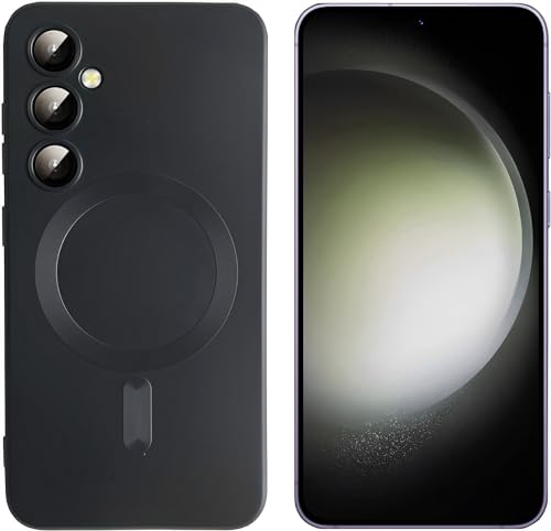 SZJLDS Hülle für Samsung Galaxy S24 Plus Handyhülle [mit Kameraschutz] Magnetisch Kompatibel mit Magsafe, Dünn Rückseite Schutzhülle Stoßfest Anti-Kratzt Matt Case Minimalismus (Schwarz) von SZJLDS