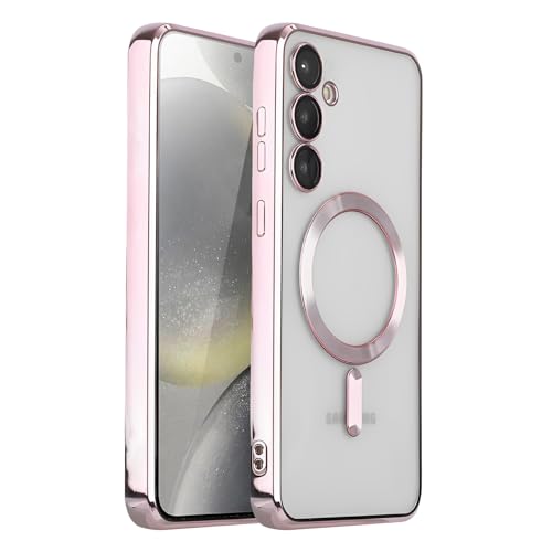 SZJLDS Hülle für Samsung Galaxy S24 Plus Magnetisch Handyhülle [mit Kameraschutz], Kompatibel mit MagSafe Schutzhülle,Clear Nie Vergilbung TPU Dünne Weiches Silikon Transparent Stoßfest Case (Rosa) von SZJLDS