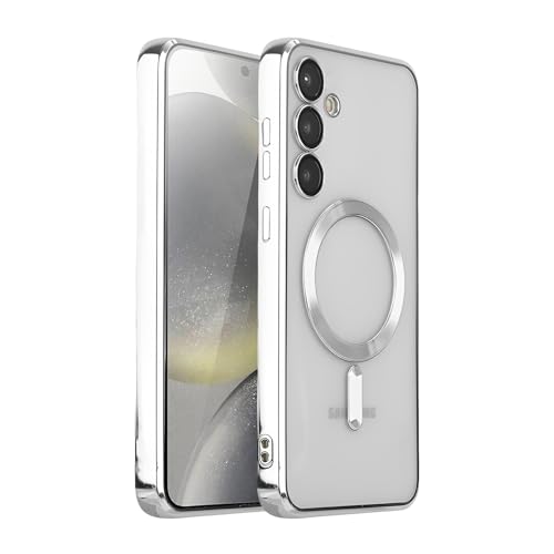 SZJLDS Hülle für Samsung Galaxy S24 Plus Magnetisch Handyhülle [mit Kameraschutz], Kompatibel mit MagSafe Schutzhülle,Clear Nie Vergilbung TPU Dünne Weiches Silikon Transparent Stoßfest Case (Silber) von SZJLDS