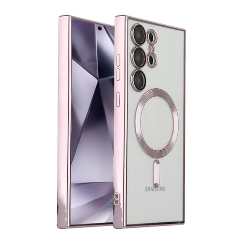 SZJLDS Hülle für Samsung Galaxy S24 Ultra Magnetisch Handyhülle [mit Kameraschutz], Kompatibel mit MagSafe Schutzhülle,Clear Nie Vergilbung TPU Dünne Weiches Silikon Transparent Stoßfest Case (Rosa) von SZJLDS