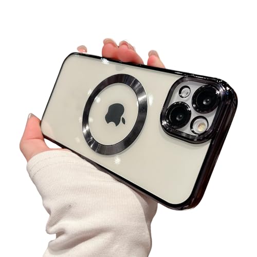 SZJLDS Hülle für iPhone 14 Plus [mit Kameraschutz], Clear Magnetisch mit MagSafe Handyhülle,Clear Nie Vergilbung TransparentDünne Weiches Silikon Stoßfest Case Schutzhülle +1 Schutzfolie (Schwarz) von SZJLDS