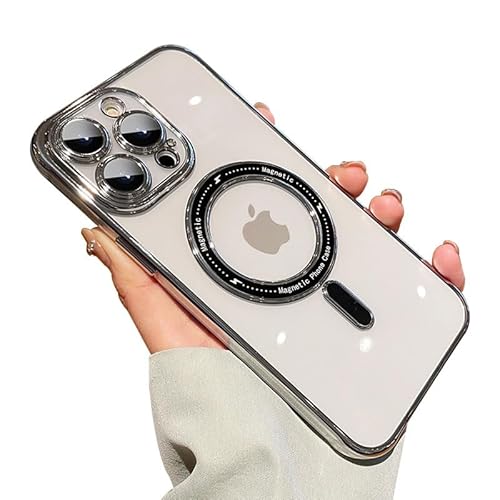 SZJLDS Hülle für iPhone 14 Pro Max Magnetische Handyhülle [Kompatibel mit MagSafe] [Clear Nie Vergilbung] Premium TPU Ultra Weiches Stoßfest Schutzhülle, Transparent Rundumschutz Case (Silber) von SZJLDS