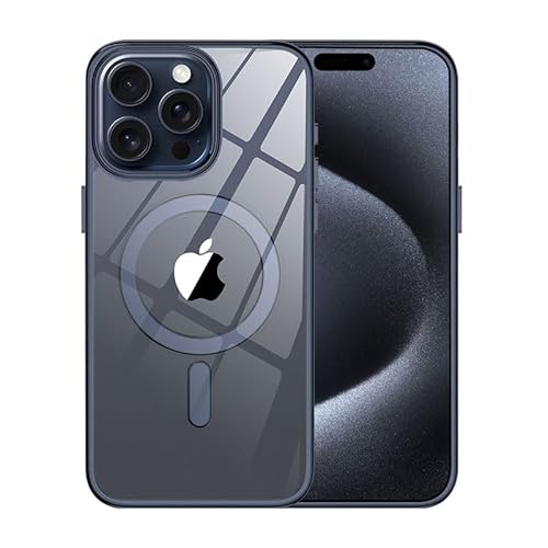 SZJLDS Hülle für iPhone 15 Pro Max Kompatibel mit Magsafe, Transparente Anti-vergilbung Handyhülle Stoßfeste Kratzfeste Dünn/Slim Schutzhülle Hard PC Clear Crystal Case (Blau) von SZJLDS