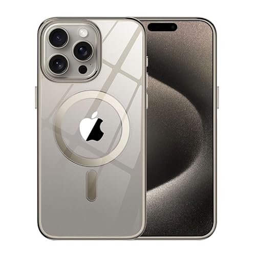 SZJLDS Hülle für iPhone 15 Pro Max Kompatibel mit Magsafe, Transparente Anti-vergilbung Handyhülle Stoßfeste Kratzfeste Dünn/Slim Schutzhülle Hard PC Clear Crystal Case (Titan Natur) von SZJLDS