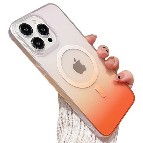 SZJLDS Ultra Dünn/Slim Hülle für iPhone 14 Pro Max[Kompatibel mit Magsafe][Farbverlauf Farbe] Magnetische Handyhülle, Kratzfest Anti-fingerabdruck Stoßfeste Harte Schutzhülle (Orange) von SZJLDS