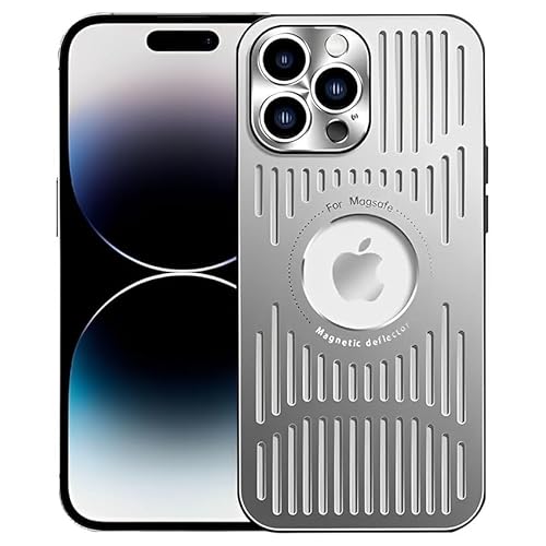 SZJLDS Ultradünne Schutzhülle für iPhone 14 Pro 6,1 Zoll, kompatibel mit MagSafe, Aluminiumlegierung mit Wärmeableitung, kratzfest, militärischer Schutz (Silber) von SZJLDS