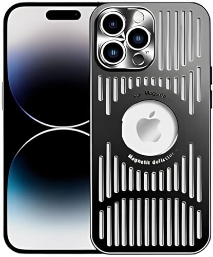 SZJLDS für iPhone 15 Pro 6,1" Ultra Dünn/Slim Hülle Kompatibel mit MagSafe, Aluminiumlegierung Wärmeableitung Hohl Handyhülle Kratzfest, Militärischer Fallschutz, Stoßfest Schutzhülle (Schwarz) von SZJLDS