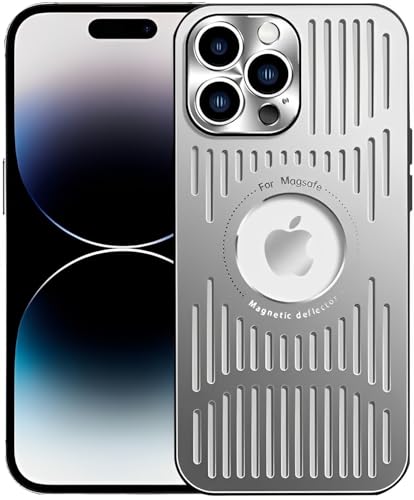 SZJLDS für iPhone 15 Pro Max 6,7" Ultra Dünn/Slim Hülle Kompatibel mit MagSafe, Aluminiumlegierung Wärmeableitung Hohl Handyhülle Kratzfest, Militärischer Fallschutz, Stoßfest Schutzhülle (Silber) SZJLDS für iPhone 15 Pro Max 6,7" Ultra Dünn/Slim Hülle Kompatibel mit MagSafe, Aluminiumlegierung Wärmeableitung Hohl Handyhülle Kratzfest, Militärischer Fallschutz, Stoßfest Schutzhülle (Silber) von SZJLDS