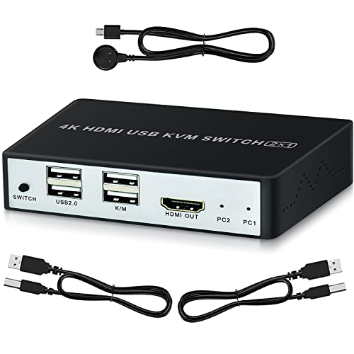 KVM Switch, SZJUNXIAO USB switch HDMI 2 Port Box, USB und HDMI Switch unterstützt UHD 4K @ 60Hz mit 2 USB-Kabeln und 1,5 m langem Desktop-Switch-Controller für Maus, Drucker, Scanner, USB Sticks usw KVM Switch, SZJUNXIAO USB switch HDMI 2 Port Box, USB und HDMI Switch unterstützt UHD 4K @ 60Hz mit 2 USB-Kabeln und 1,5 m langem Desktop-Switch-Controller für Maus, Drucker, Scanner, USB Sticks usw von SZJUNXIAO