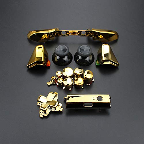 Komplettes Ersatz-Knopf-Set für Stoßstangen, Auslöser-Tasten, Führung Dpad RT LT RB LB ABXY ON OFF-Knopf-Set für Xbox One Slim Xbox One S Controller (Chrom Gold) von SZLG