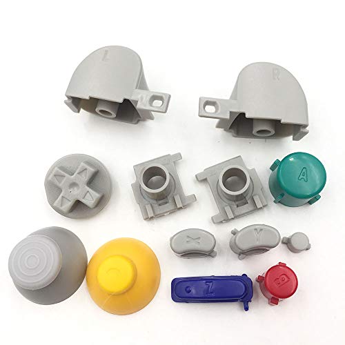 für Gamecube NGC Button mit Daumensticks, Abxy Button-Set, D-Pad, buntes Mod Kit und analoger Thumbstick Joystick Stick Cap (grau) von SZLG
