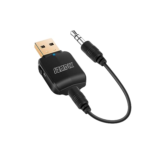 Bluetooth 5.0 Transmitter Empfänger, USB 3 in 1 HiFi Wireless Audio Adapter, 3,5 mm Aux Bluetooth Adapter für Auto TV Kopfhörer PC Home Stereo USB Netzteil Plug and Play von SZMDLX