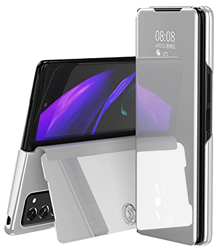 SZMLOGB MLOTECH Kompatibel Samsung Galaxy Z Fold 3 Hülle Handyhülle + Schutzfolie Flip Transluzent View Miroir Cover Anti-Schock Spiegel Standfunktion Schutzhülle Silber von SZMLOGB