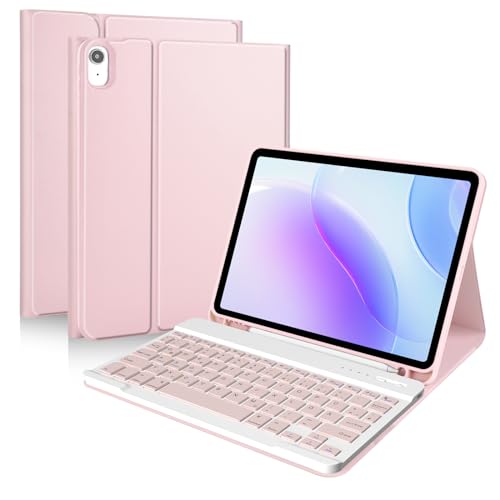 SZO Slim Smart Keyboard Case 10.9" für iPad 10. Generation 2022, abnehmbare drahtlose Tastatur, Bleistifthalter（Pink） von SZO