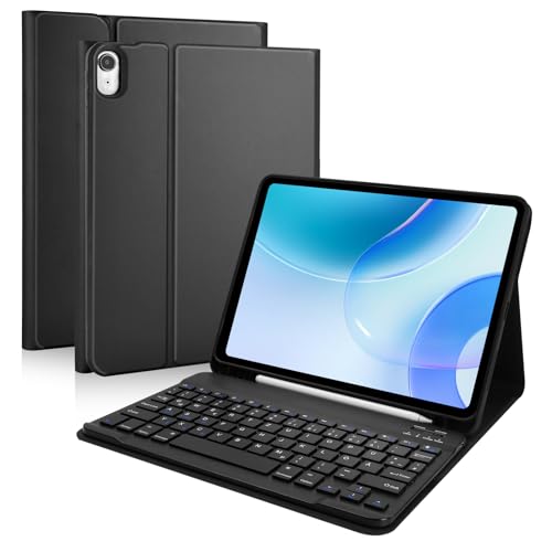SZO iPad 10th Generation Keyboard Case 10.9" 2022, Slim Smart Keyboard Case für iPad 10th Gen 2022, abnehmbare kabellose Tastatur, Pencil-Halter（Schwarz） von SZO