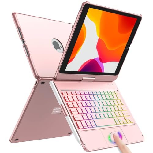 Tastatur Hülle 10.2 für iPad 9. Gen 2021 – 360° Touchpad Flip Hartschale Slim Cover kabellose Bluetooth-Tastaturhülle mit 7 Hintergrundbeleuchtungen, Auto Sleep/Wake für iPad 9/8/7. Gen(Rosa) von SZO