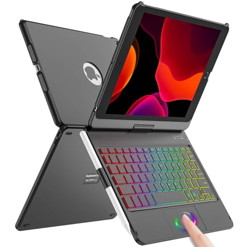 Tastatur Hülle für iPad 10.2 Zoll,für iPad 9/8/7 Generation Hülle,360° Touchpad Flip Hartschale Slim Cover,Kabellose Bluetooth Tastaturhülle,7 Hintergrundbeleuchtungen, Auto Sleep/Wake,QWERTZ Layout von SZO