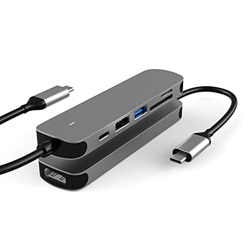 USB C HUB, 6 in 1 Dockingstation mit USB-C Port/PD, USB 3.0 Port, 4K HDMI und SD/TF Kartenleser, USB C Adapter kompatibel mit MacBook Pro/Air Laptops und anderen Typ-C von SZPACMATE