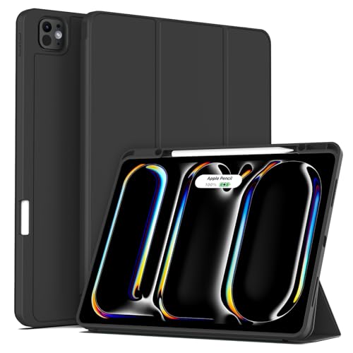 SZPSGC Hülle für Air 13 Zoll 2024 M2 / iPad Pro 12,9 Zoll 6. 5. Generation 2022 2021 mit Stifthalter, Schlank Ständer Schutzhülle mit weicher TPU-Rückseite Auto Schlaf/Aufwach, Schwarz von SZPSGC