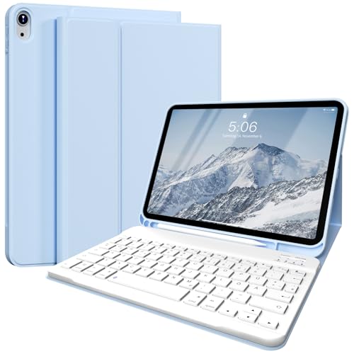 SZPSGC Hülle für iPad 10 Generation 10.9 Zoll 2022 mit Tastatur, QWERTZ Layout, Magnetische Abnehmbar Bluetooth Tastatur, Flexibles TPU Hülle für iPad 10. Generation mit Stifthalter, Blau von SZPSGC