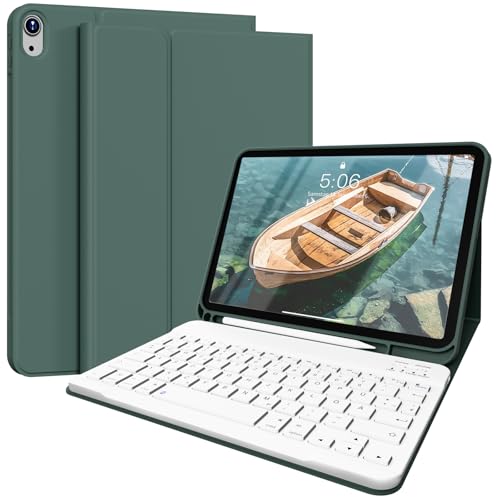 SZPSGC Hülle für iPad 10 Generation 10.9 Zoll 2022 mit Tastatur, QWERTZ Layout, Magnetische Abnehmbar Bluetooth Tastatur, Flexibles TPU Hülle für iPad 10. Generation mit Stifthalter, Dunkelgrün von SZPSGC