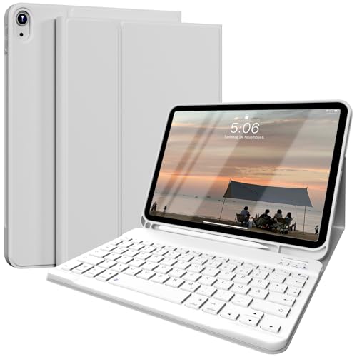 SZPSGC Hülle für iPad 10 Generation 10.9 Zoll 2022 mit Tastatur, QWERTZ Layout, Magnetische Abnehmbar Bluetooth Tastatur, Flexibles TPU Hülle für iPad 10. Generation mit Stifthalter, Grau von SZPSGC