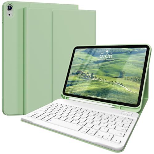SZPSGC Hülle für iPad 10 Generation 10.9 Zoll 2022 mit Tastatur, QWERTZ Layout, Magnetische Abnehmbar Bluetooth Tastatur, Flexibles TPU Hülle für iPad 10. Generation mit Stifthalter, Grün von SZPSGC