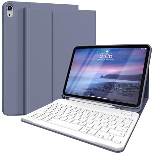 SZPSGC Hülle für iPad 10 Generation 10.9 Zoll 2022 mit Tastatur, QWERTZ Layout, Magnetische Abnehmbar Bluetooth Tastatur, Flexibles TPU Hülle für iPad 10. Generation mit Stifthalter, Lila von SZPSGC