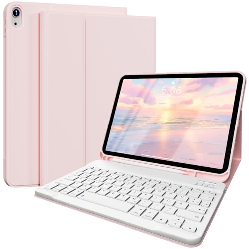 SZPSGC Hülle für iPad 10 Generation 10.9 Zoll 2022 mit Tastatur, QWERTZ Layout, Magnetische Abnehmbar Bluetooth Tastatur, Flexibles TPU Hülle für iPad 10. Generation mit Stifthalter, Rosa von SZPSGC