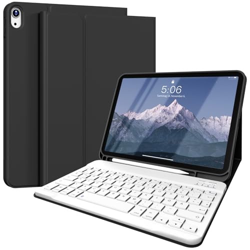 SZPSGC Hülle für iPad 10 Generation 10.9 Zoll 2022 mit Tastatur, QWERTZ Layout, Magnetische Abnehmbar Bluetooth Tastatur, Flexibles TPU Hülle für iPad 10. Generation mit Stifthalter, Schwarz von SZPSGC