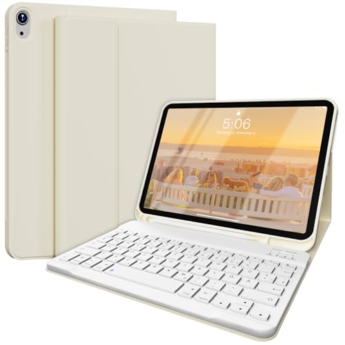 SZPSGC Hülle für iPad 10 Generation 10.9 Zoll 2022 mit Tastatur, QWERTZ Layout, Magnetische Abnehmbar Bluetooth Tastatur, Flexibles TPU Hülle für iPad 10. Generation mit Stifthalter, Weiß von SZPSGC