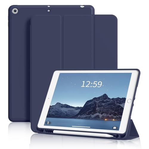 SZPSGC Hülle für iPad 9. / 8. / 7. Generation 10,2 Zoll 2021/2020/2019 mit Stifthalter, Auto Schlaf/Wake Funktion, Smart Tri-Stand Hülle mit weicher TPU Rückabdeckung, Marineblau von SZPSGC