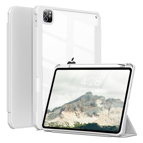 SZPSGC Hülle für iPad Air 13 Zoll M2 2024 iPad Pro 12,9 Zoll 6. 5. Generation 2022 2021 mit Stifthalter, Smart Stand Hülle mit Transparenter Harter Rückseite Auto Schlafen/Wachen, Grau von SZPSGC