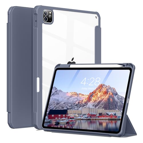 SZPSGC Hülle für iPad Air 13 Zoll M2 2024 iPad Pro 12,9 Zoll 6. 5. Generation 2022 2021 mit Stifthalter, Smart Stand Hülle mit Transparenter Harter Rückseite Auto Schlafen/Wachen, Lila von SZPSGC
