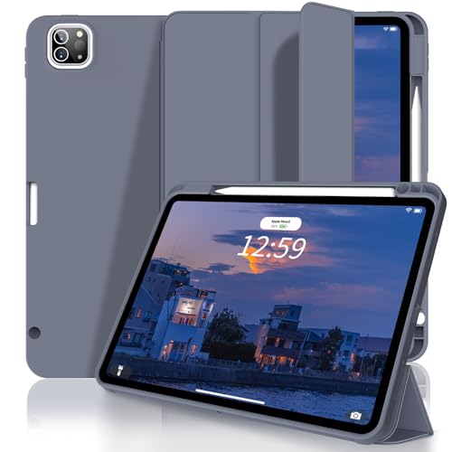 SZPSGC Hülle für iPad Pro 11 Zoll 4./3./2. Generation 2022/2021/2020 mit Stifthalter, Smart Stand Case mit weicher TPU-Rückseite für iPad Pro 11, Auto Sleep/Wake, Lila Grau von SZPSGC