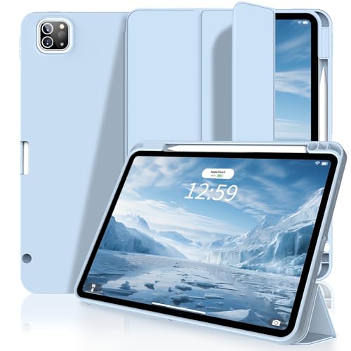 SZPSGC Hülle für iPad Pro 11 Zoll 4th/3rd/2nd Generation 2022/2021/2020 mit Stifthalter, Smart Stand Case mit weicher TPU-Rückseite für iPad Pro 11, Auto Sleep/Wake, Hellblau von SZPSGC