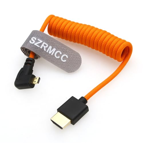 SZRMCC 8K 2.1 Micro HDMI Links Winkel auf HDMI High Speed Spiralkabel Geflochtenes Kabel für Go-Pro Hero 3/4 Canon EOS M5 Sony A6000 A7III RX10 Nikon B500 Z6 Raspberry Pi 4 Atomos Ninja 2 Monitor von SZRMCC