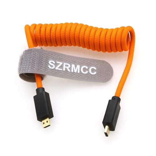 SZRMCC 8K 2.1 Micro HDMI auf HDMI High Speed Spiralkabel Geflochtenes Kabel für Go-Pro Hero 3/4 Canon EOS M5 Sony A6000 A7III RX10 Nikon B500 Z6 Raspberry Pi 4 Atomos Ninja 2 Monitor von SZRMCC