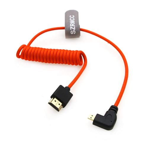 SZRMCC 8K 2.1 Micro HDMI Rechtwinklig auf HDMI High Speed Spiralkabel Geflochtenes Kabel für Go-Pro Hero 3/4 Canon EOS M5 Sony A6000 A7III RX10 Nikon B500 Z6 Raspberry Pi 4 Atomos Ninja 2 Monitor von SZRMCC