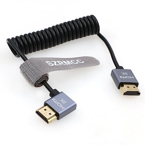 SZRMCC 8K 2.1HDMI Kabel HDMI auf HDMI Spiralkabel Ultra High Speed Soft HDMI Kabel für Z Cam E2 Portkeys BM5 Atomos Shinobi Ninjav V Monitor Sony Canon Kamera (HDMI-linker Winkel, HDMI, grau) von SZRMCC