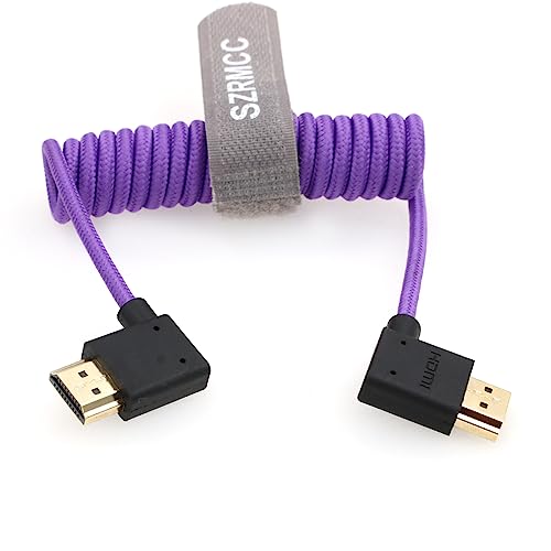 SZRMCC 8K HDMI 2.1 Kabel HDMI Linker Winkel Stecker auf HDMI Rechtwinkliger Spiralkabel High Speed Soft Kabel für Sony-Canon DSLR Kamera ATOMOS Portkeys von SZRMCC