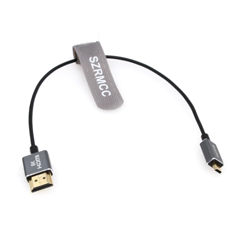 SZRMCC 8K Ultra Thin 2.5mm Micro HDMI to HDMI Cable Flex High Speed 4K @ 60Hz 2.1 HDMI Cable for Hero 7 Raspberry Pi4 Sony A6400 A6000 A7III Nikon B500 Yoga 3 (Gray,1m) von SZRMCC