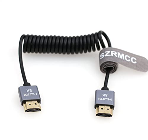 SZRMCC 8k 2.1HDMI Kabel HDMI auf HDMI Spiralkabel Ultra High Speed Soft HDMI Kabel für Z Cam E2 Portkeys BM5 Atomos Shinobi Ninjav V Monitor Sony Canon Kamera (Straight HDMI-HDMI, Grau) von SZRMCC